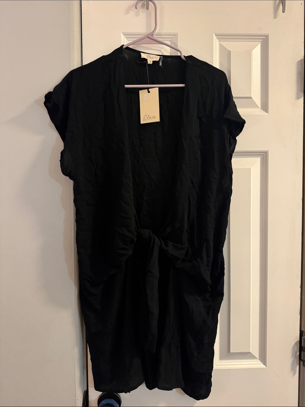 Elan Black Front-Tie Short Coverup